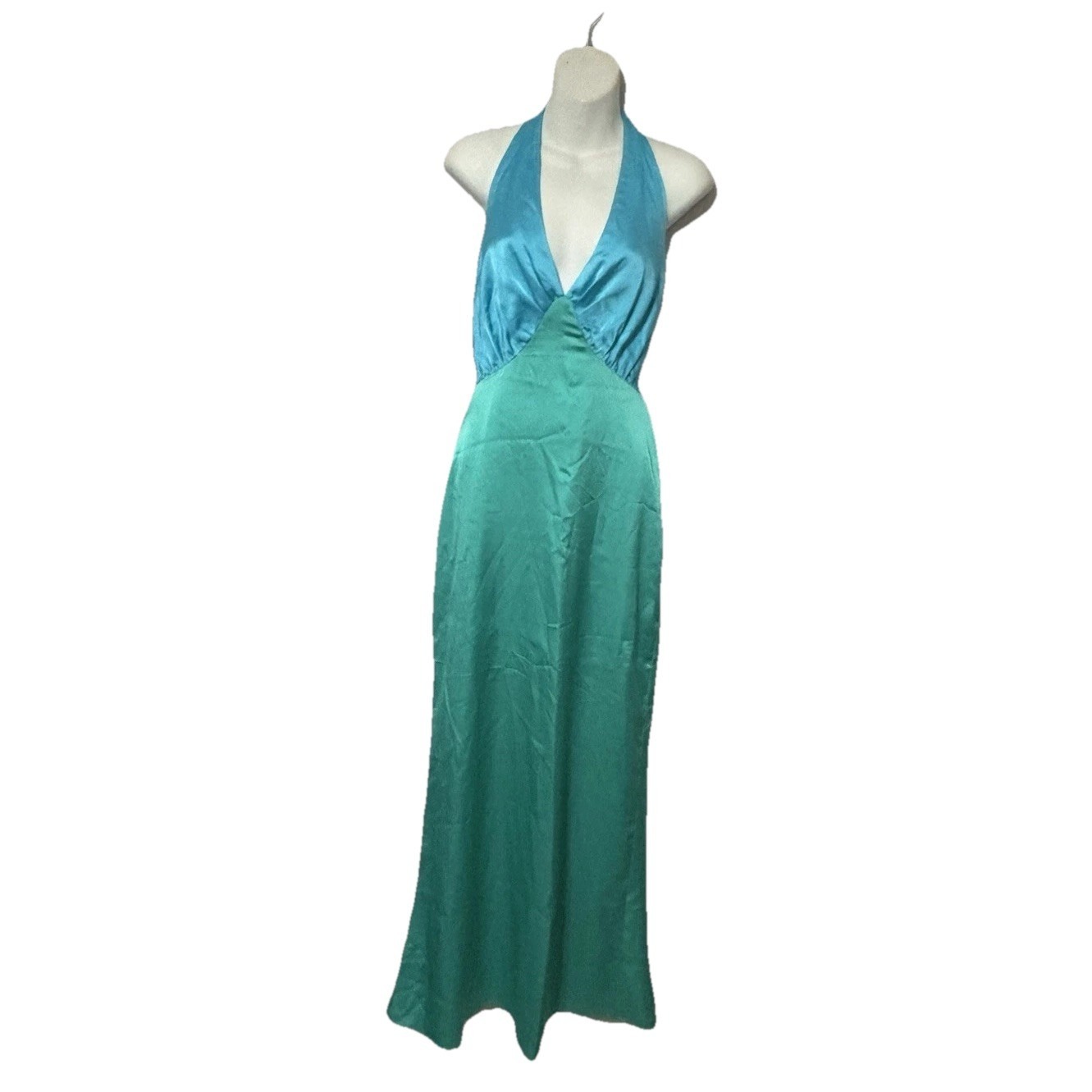 The Wolf Gang Oahu Slip Halter Dress Color Block Green Blue Mermaid Y2k Vibes